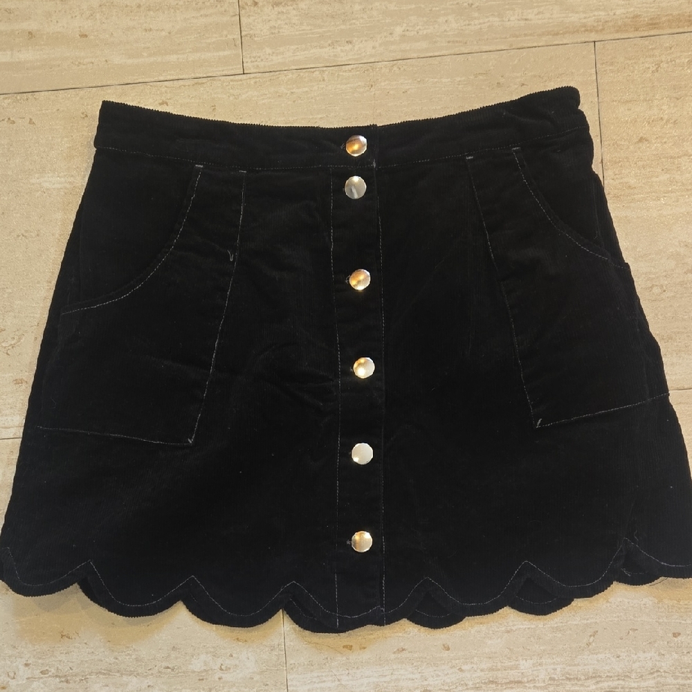 Smak Parlour from Modcloth Black Corduroy Scalloped Hem Mini Skirt